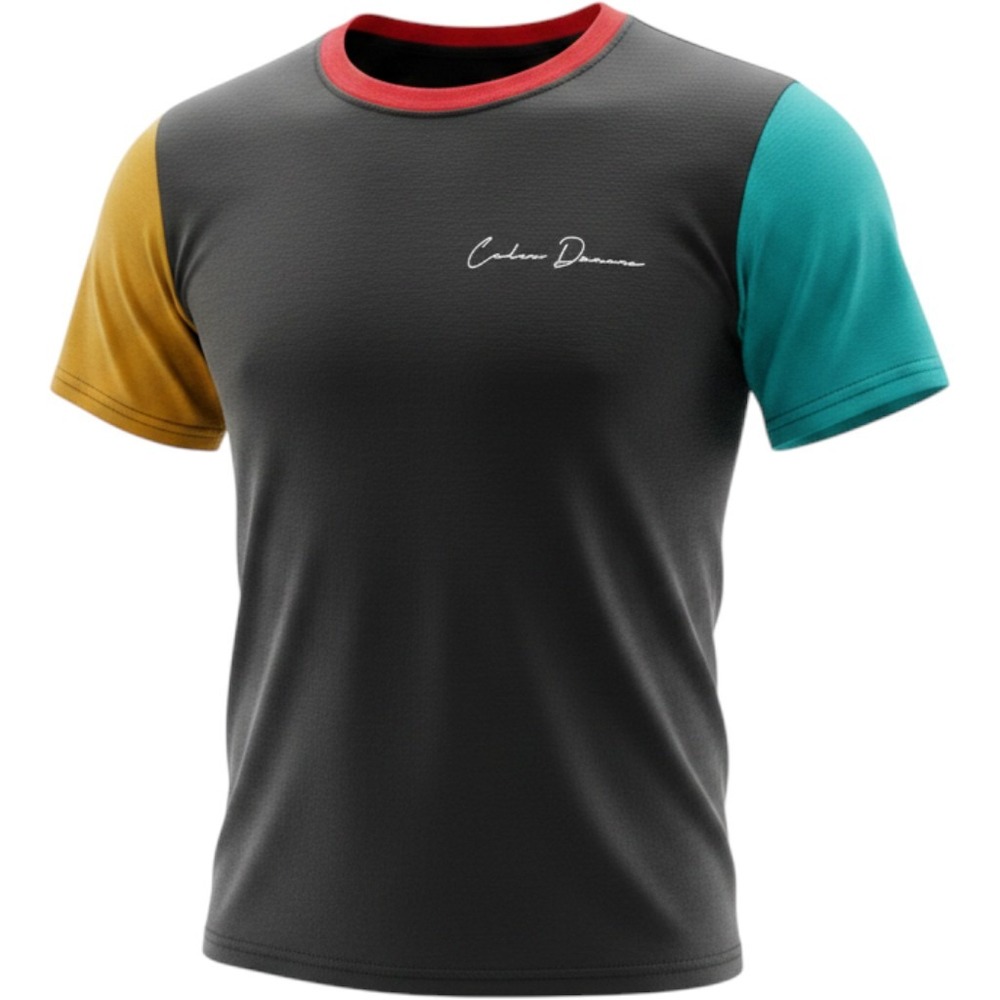Calm Down Colorblock T-Shirt Mens Large Black Teal Yellow Red Y2K Skater Tee‎